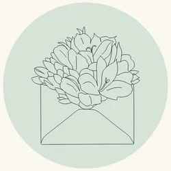 Newsletter Inspiration Line Art Illustration einer Briefes aus dem Viele Blumen sprießen